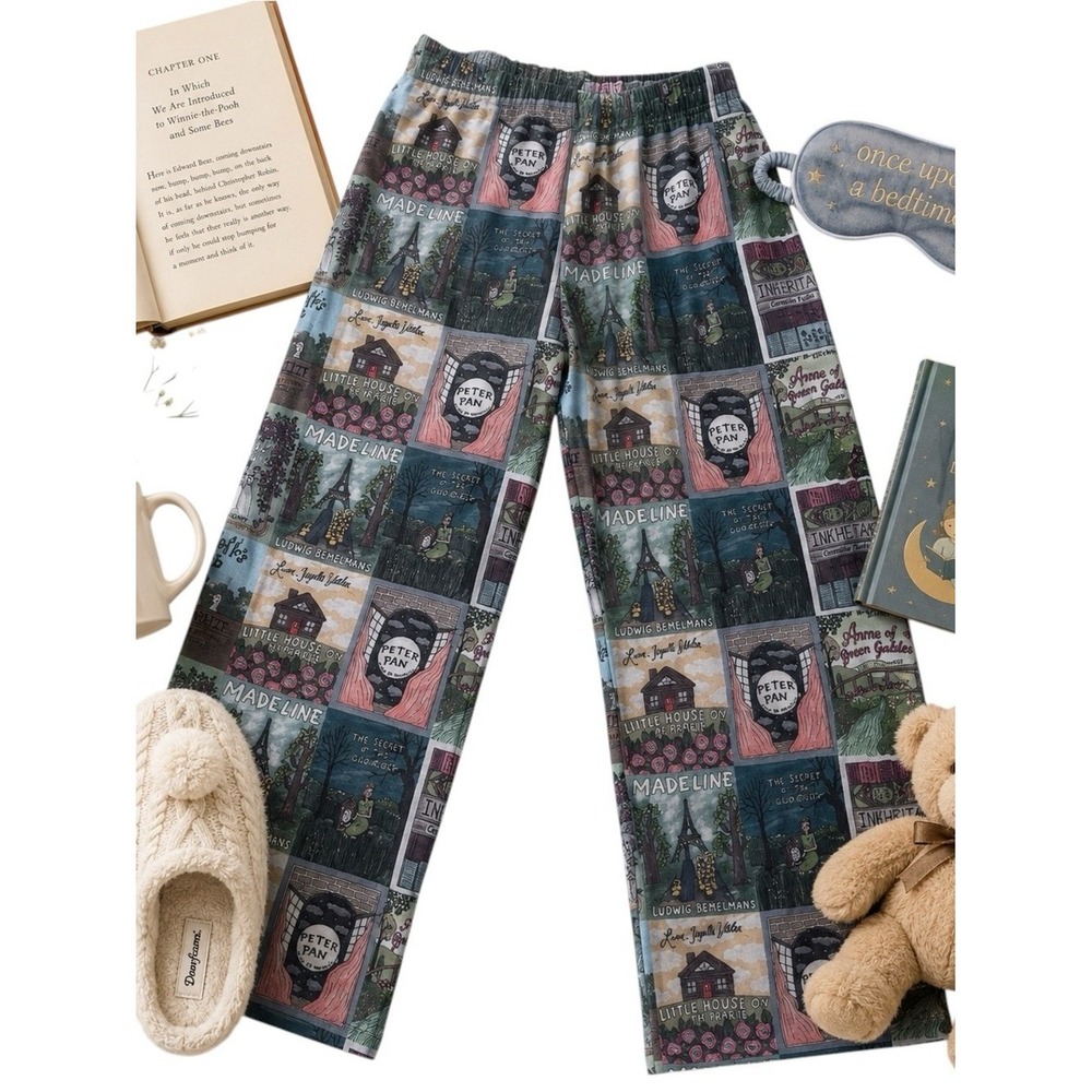 Godmothers x Tracy Jones Book Print Wide Leg Pants Literary Bookish Womens M EUC